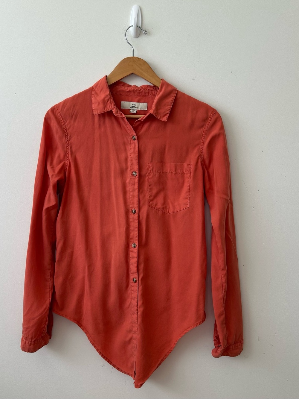 Thread Supply Women's Small Long Sleeve Roll Tab Button Down Shirt  Orange